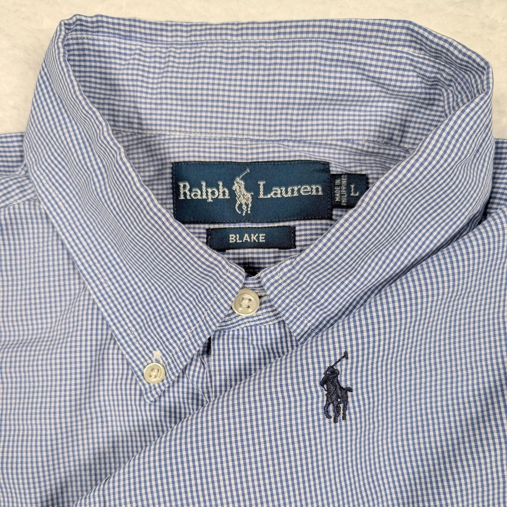 Vintage Ralph Lauren Shirt Mens Large Blue Gingham Blake LS Button‎ Down Pony